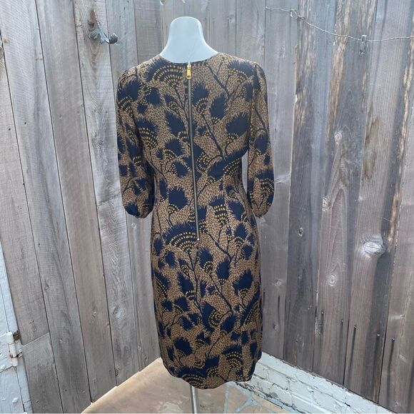Burberry 3/4 Sleeve Printed A-Line Knee-Length Dress in Dark Camel sz 8 - Picture 6 of 10